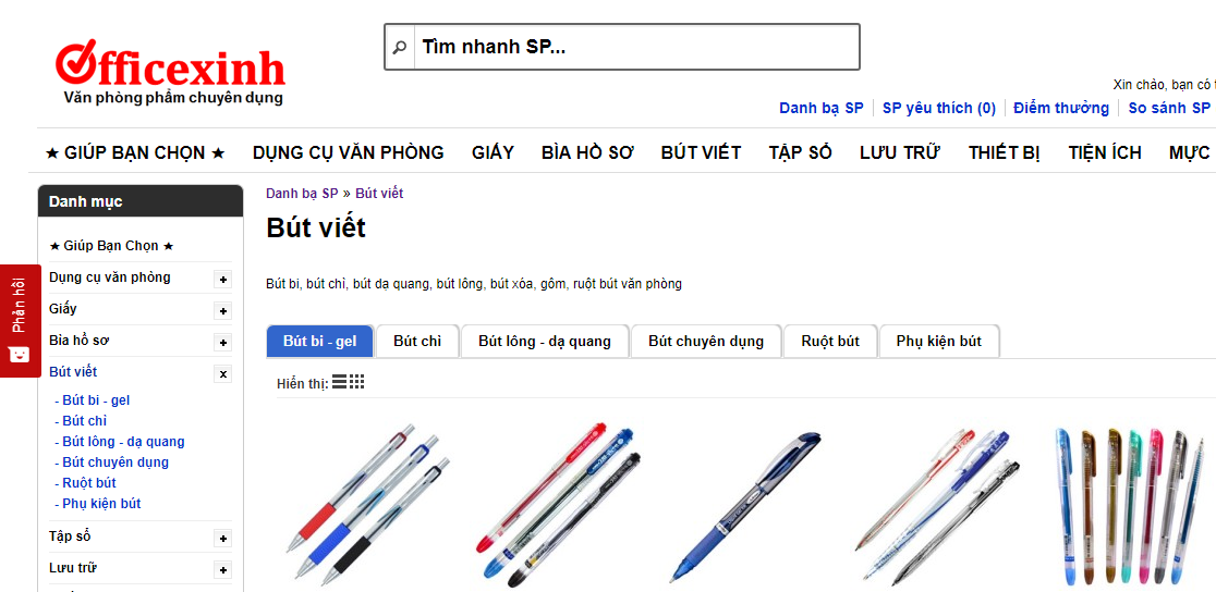Thiết kế website bán viết/bút và các dụng cụ văn phòng phẩm